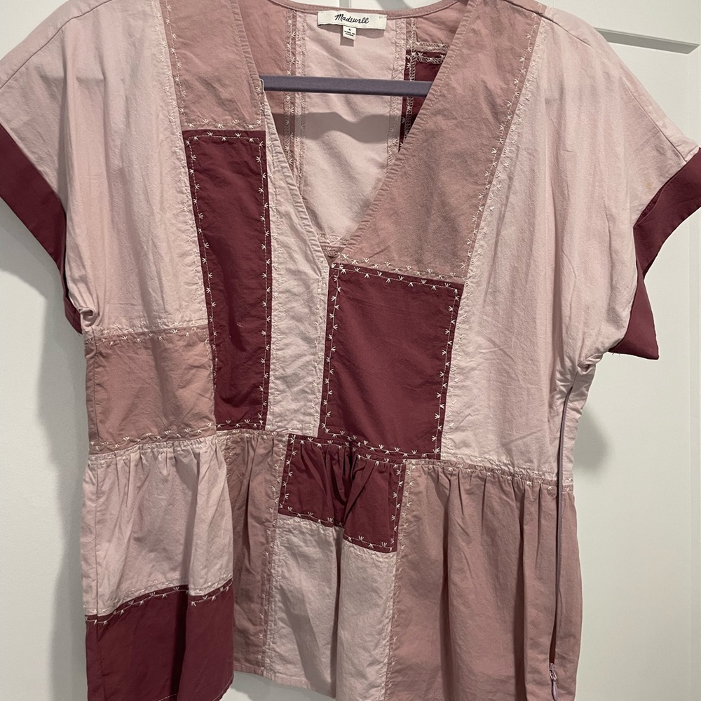 Madewell Patchwork Blouse in Pink and Burgundy